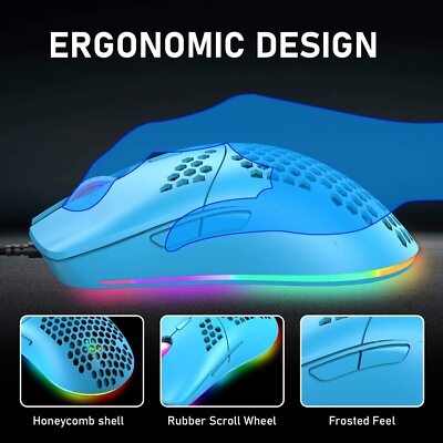 Mouse Da Gioco Leggero A Nido D'Ape: Cavo USB, RGB 16M Colori, DPI 7200 Regolabile, Ergonomico, Bianco