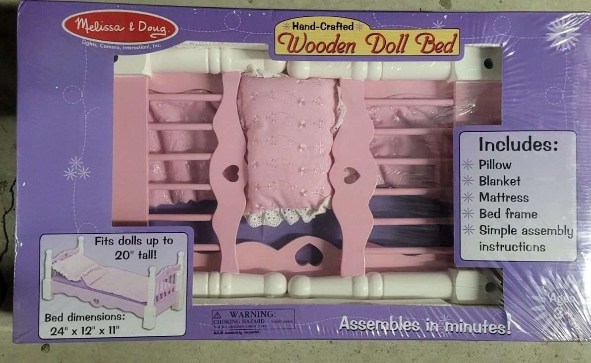 Melissa & Doug White Wooden Doll Bed with Pink Bedding FREE SHIPPING