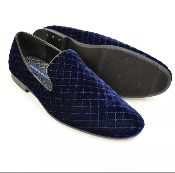 Giorgio Brutini Chatwal Navy Blue Diamond Stitched Velvet Slip