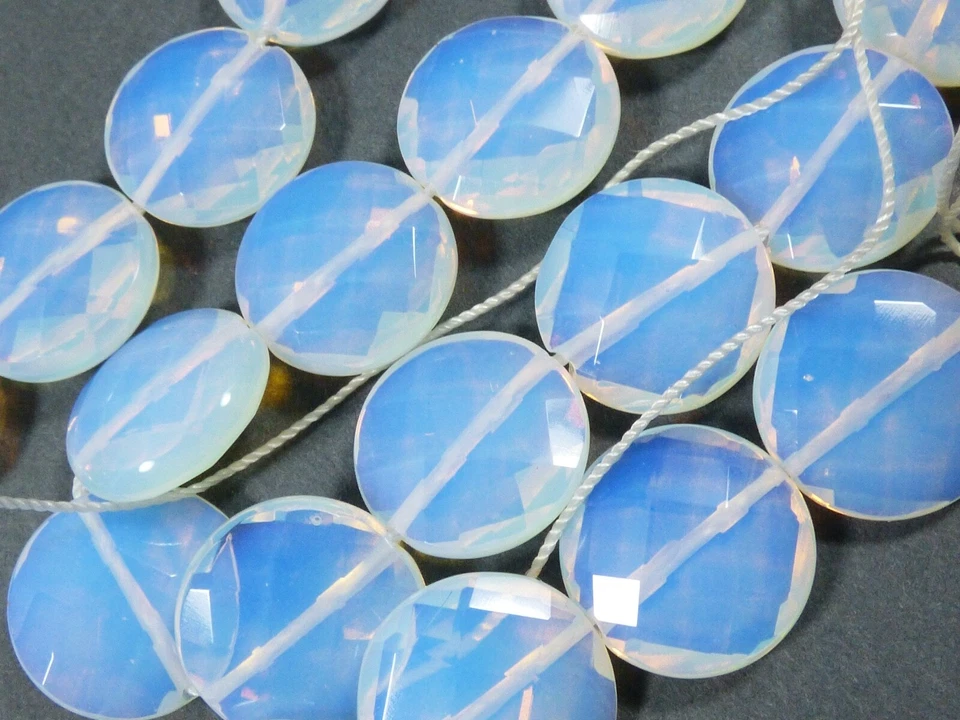 Cuentas planas redondas de ópalo sintético opalita facetado cadena de 16,25" Foto 3 de 4