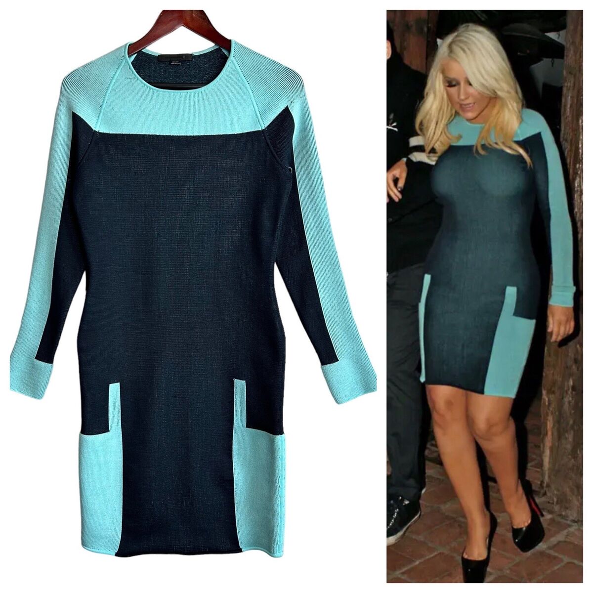 【送料&関税込】Alexander Wang Knitted Dress Alexander Wang Knit Sweater Dress Size Large Blue BodyCon