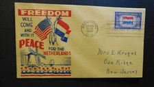 1943 Occupied Nations First Day Cover FDC Netherlands Washington DC Oak Ridge NJ
