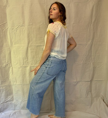 Vintage 40s Ivory Sheer Embroidered Mexican Penny Lane Blouse Casa Saucedo S/M - Picture 6 of 16