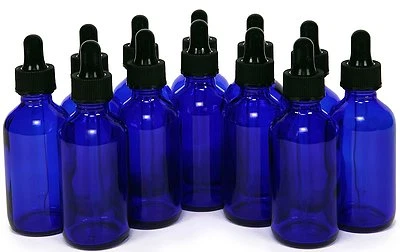 GLOBAL 48 - 1oz Cobalt Blue Glass Bottles with Glass Eye Dropper Pack of 48 New 30 ML