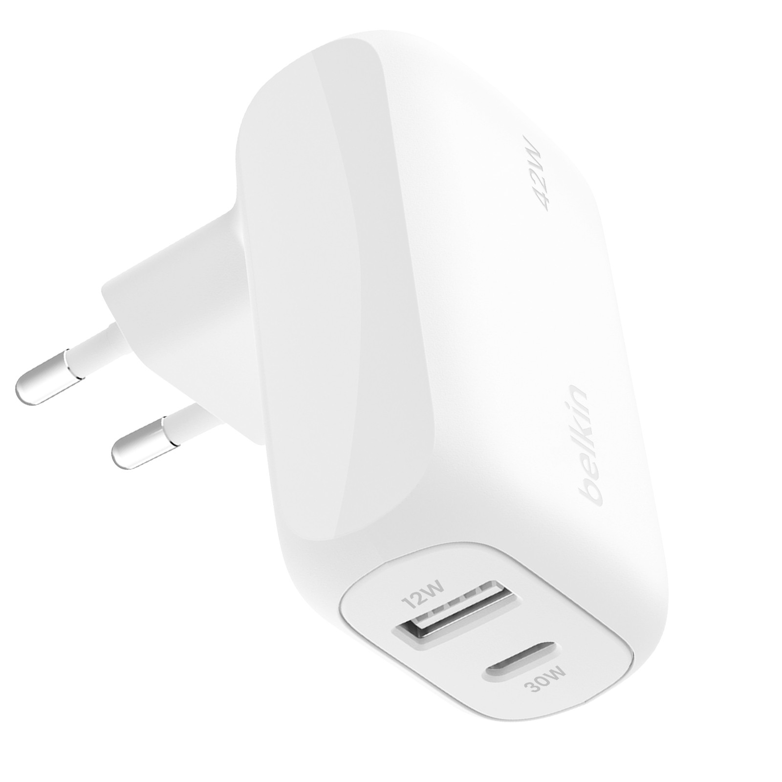 Chargeur USB-C 30W Belkin BoostCharge double prise secteur pour charger deux appareils