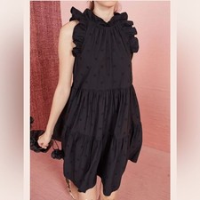 Ulla Johnson Tamsin Dress Black Cotton Embroidered Floral Ruffle Size 4