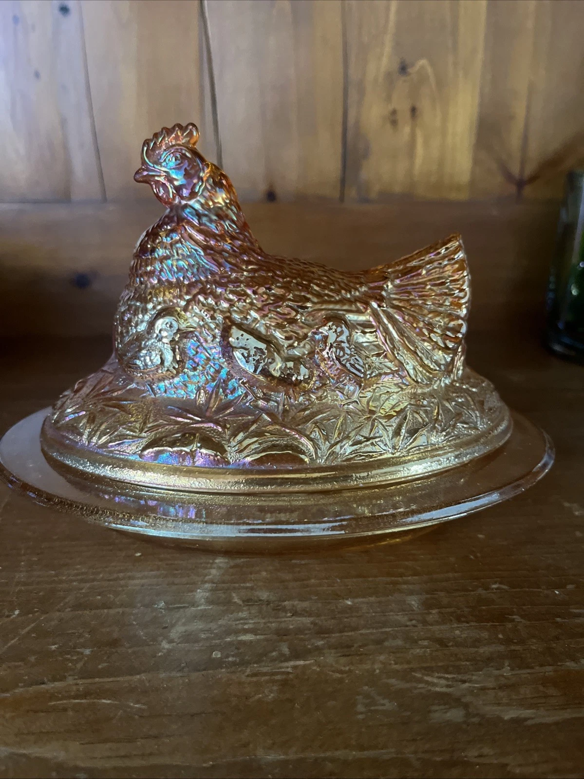 *RARE* Marigold Carnival Glass Hen on Nest butter dish. Beautiful! Stunner