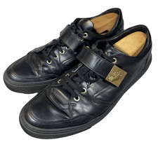 Versace Collection Medusa Logo Sneakers Mens 10.5 Black Leather Gold Accent