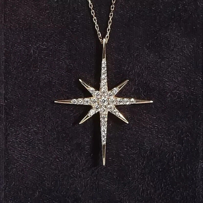 #ad 2Ct Round Cut Lab Created Diamond North Star Pendant 14K Yellow Gold Plated $64.59