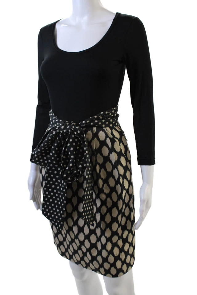 DKNY Womens Textured Long Sleeve Round Neck Polka Dot Dress Black Size 0 - Image 2 of 4