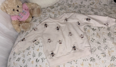 Mini Threads Girls Sweater 18-24M Beige Bee Print Long Sleeve Crew Pullover