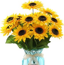 15.7" Artificial Sunflowers Bouquet 14 Heads with Leaves for Wedding  Home Deco