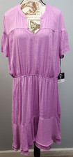Simply Vera Vera Wang Tiered Dress Womens XXL Purple Flutter Sleeve Split Neck