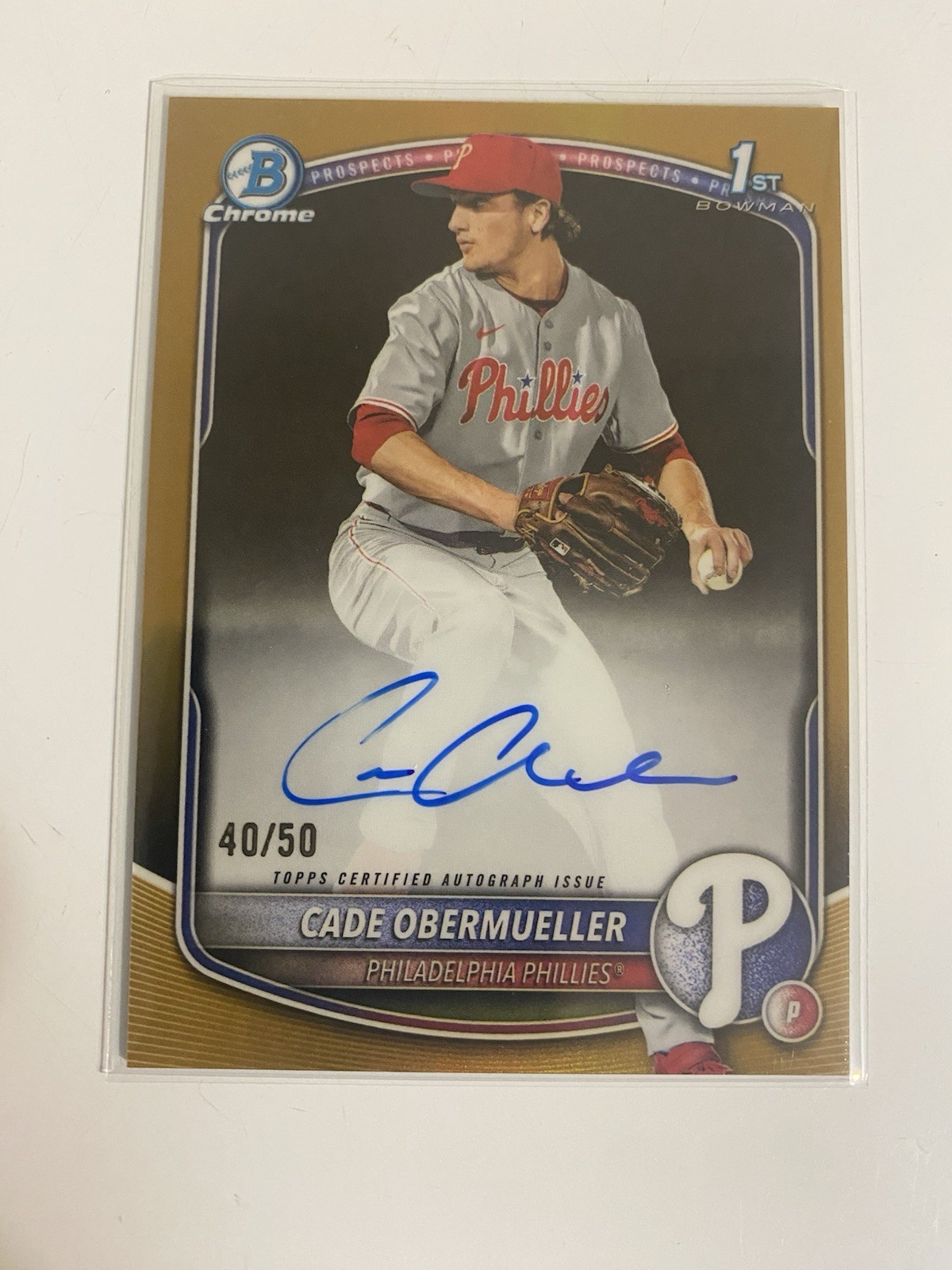 2025 Bowman Chrome Draft Cade Obermueller Gold Refractor Auto /50