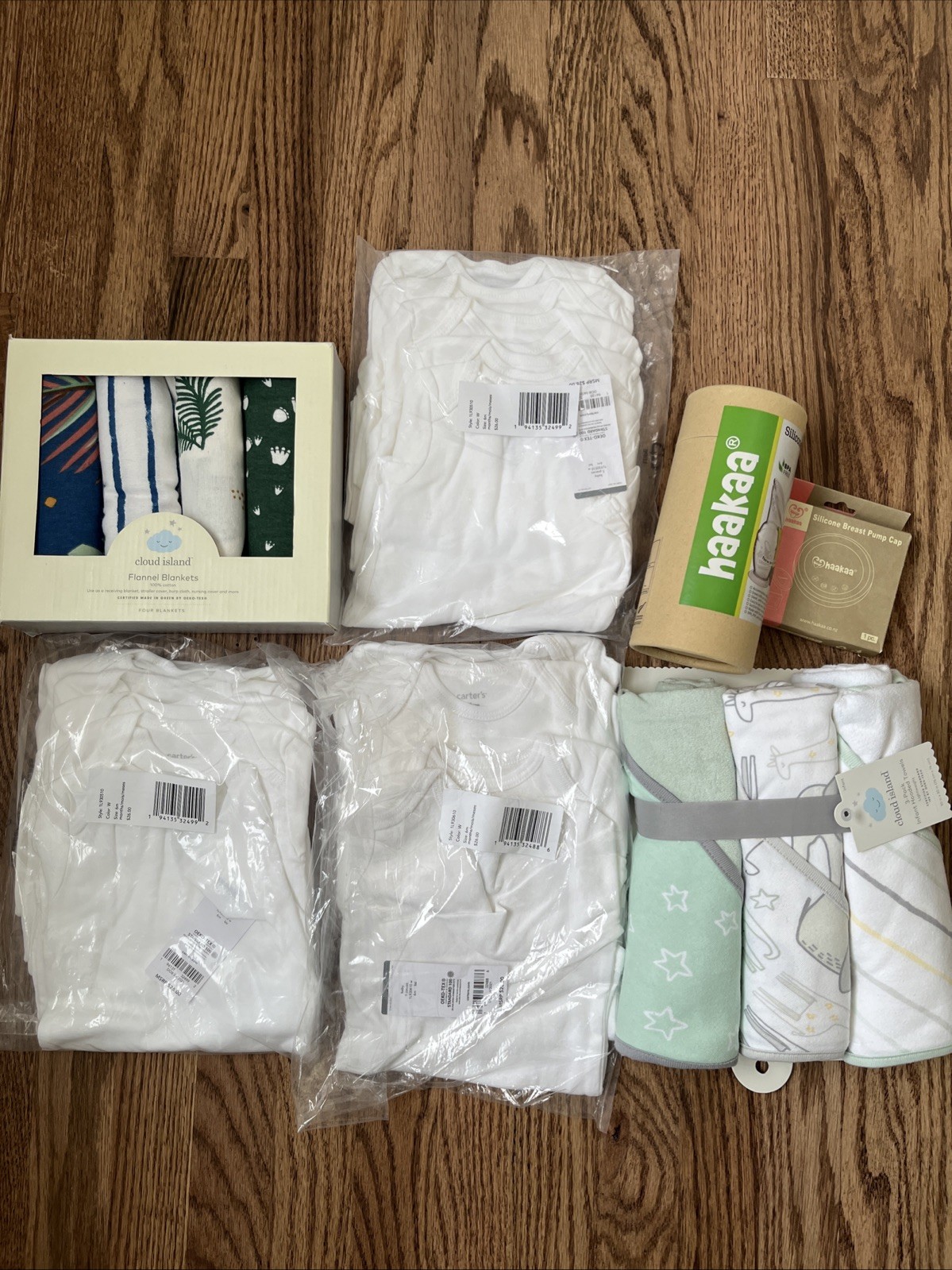 Brand New Baby Stuff NWT Carters Onsies, Cloud Island Blanket & Towels, Haakaa