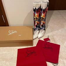 Christian Louboutin Whole Pattern Long Boots White Color Size 38 Unused Good