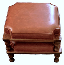 2 Vintage ETHAN ALLEN Saddle Brown 17" Stacking Footstools Ottomans MCM Need TLC