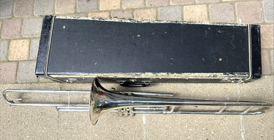 Getzen Caravelle Classic Trombone 3 Valves Brass Bell Body Silver W/ Case *READ