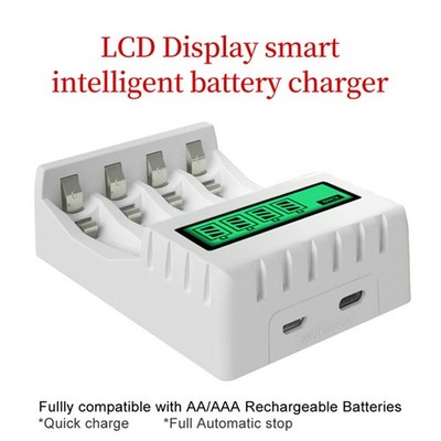 4 Slot LCD Akku Ladegerät für AA/AAA Akkus NiMH Batterieladegerät USB