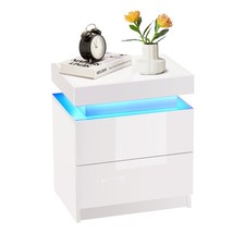 2 SchubladenWeiß Nachttisch LED Modern Schlafzimmer Möbel Seitenschränke Neu