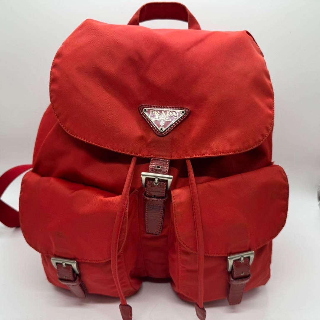 PRADA Tessuto Nylon Drawstring Backpack Red Authe… - image 1