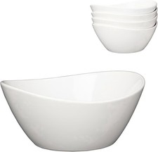 Set of 4 Large 42oz Porcelain Serving Bowls 8" Oval Ceramic Bowls Microwave