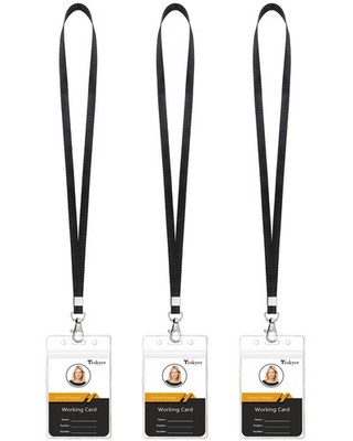 Teskyer Lanyards for ID Badges, 3 Pack of Lanyard with 3 Standard, Black 
