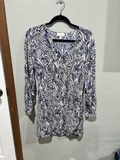 The Korner by Anthropologie Blue and Cream Zebra Viscose  Dress Size S EUC