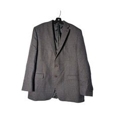 Chaps Blazer Mens 46L Blue/Brown Houndstooth Elbow Patch Wool Sports Coat Jacket