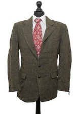 Harris Tweed John Barran Herren Sakko Jackett 50 grün oliv 2-Knopf Lederknöpfe