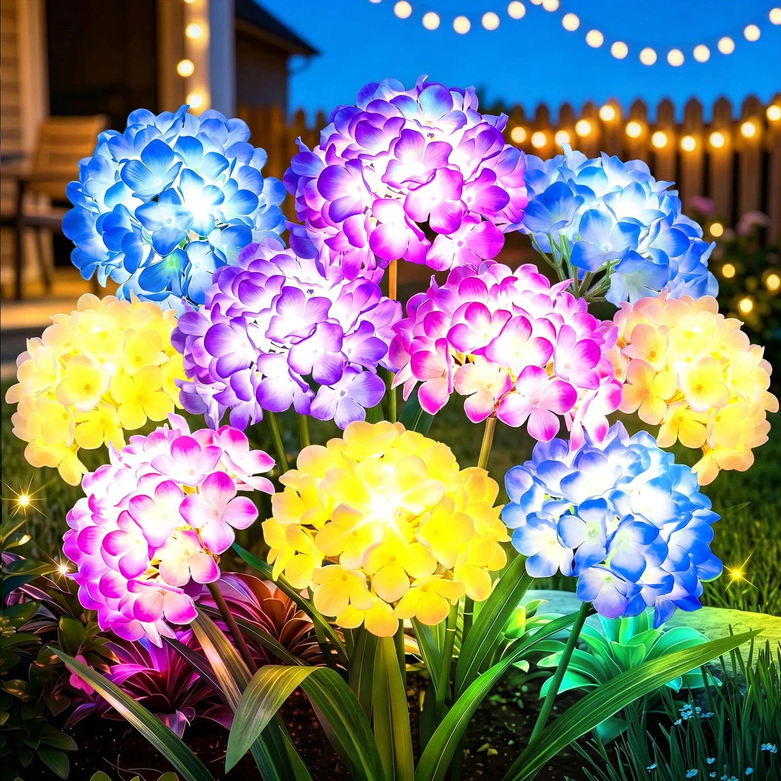 Solar Flower Lights, 4 Pack 5-Head Hydrangea with 3X Larger Beads, Brighter &...