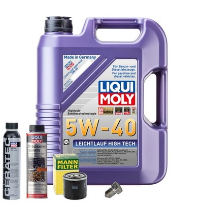 Motoröl 5W40 LIQUI MOLY 5L+MANN Filter+Schlammspülung+Cera Tec+Ablassschraube