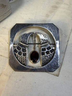 Brosche Silber Granat im Stil von Rudolf Bosselt Vogel Schmuck Jugendstil ?