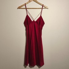 y2k Victoria's Secret 100 Silk Satin Strappy Empire Waist Slip Dress sz S Red