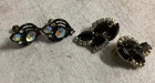 Vintage Costume Jewelry Lot Clip On Earrings Beautiful Black Gemstones 2 Pairs