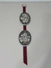 Vintage Scandinavian Wall Hanging Hand Painted Rosemaling Wood With Red Velvet