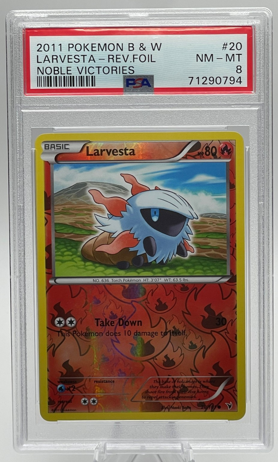2011 POKEMON BLACK & WHITE NOBLE VICTORIES #20 LARVESTA REVERSE FOIL PSA 8 NM-MT