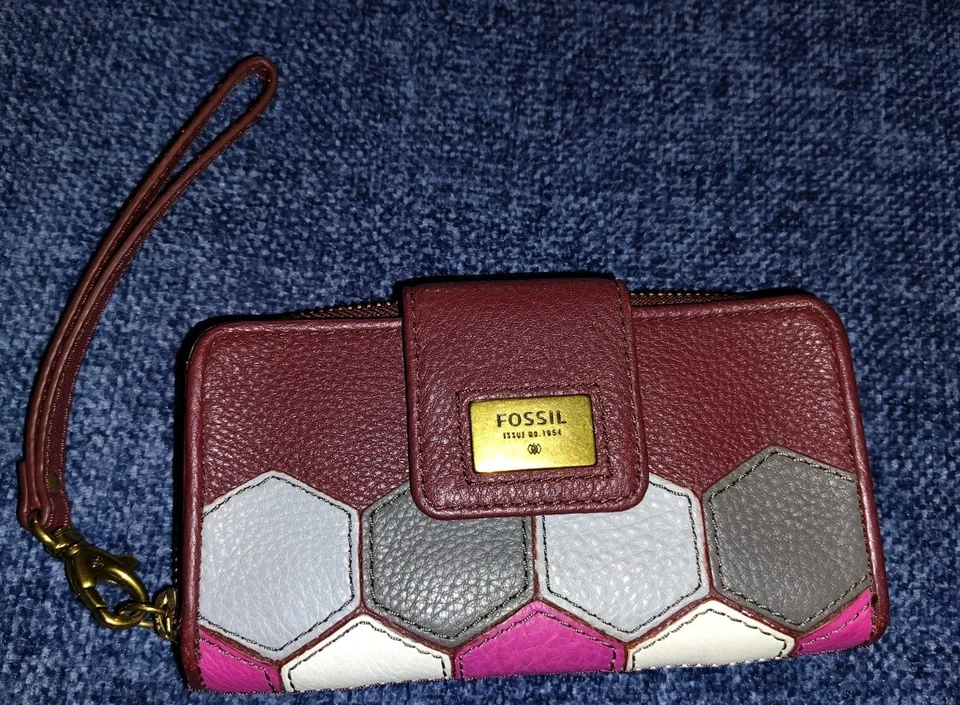 Fossil Patchwork Leder umlaufender Reißverschluss Clutch Geldbörse mehrfarbig Kalbsleder  - Bild 1 von 4