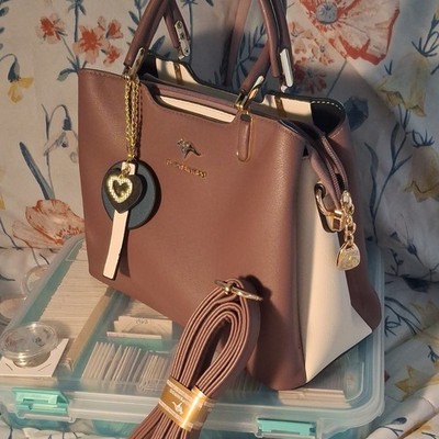 Kangaroo Kingdom Mauve White Satchel Gold Hardware Detachable Strap