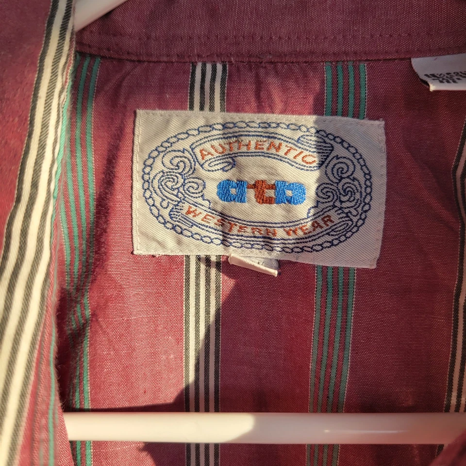 Vtg ATB Authentic Western Shirt Mens 14.5 Cowboy Pearl Snap Long Sleeve Striped  - Image 3 of 4