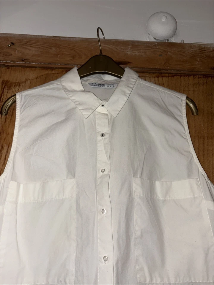 Zara Basic White Floral Oversized Tunic Blouse Button Front Size XL - Image 2 of 4