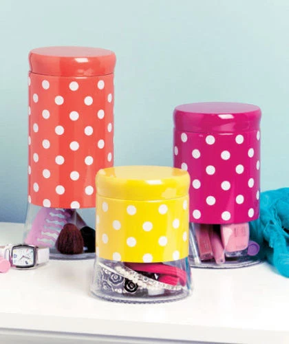 Fun Colorful Vintage Red Polka Dot Glass Canister Set White & Red Bathroom Decor