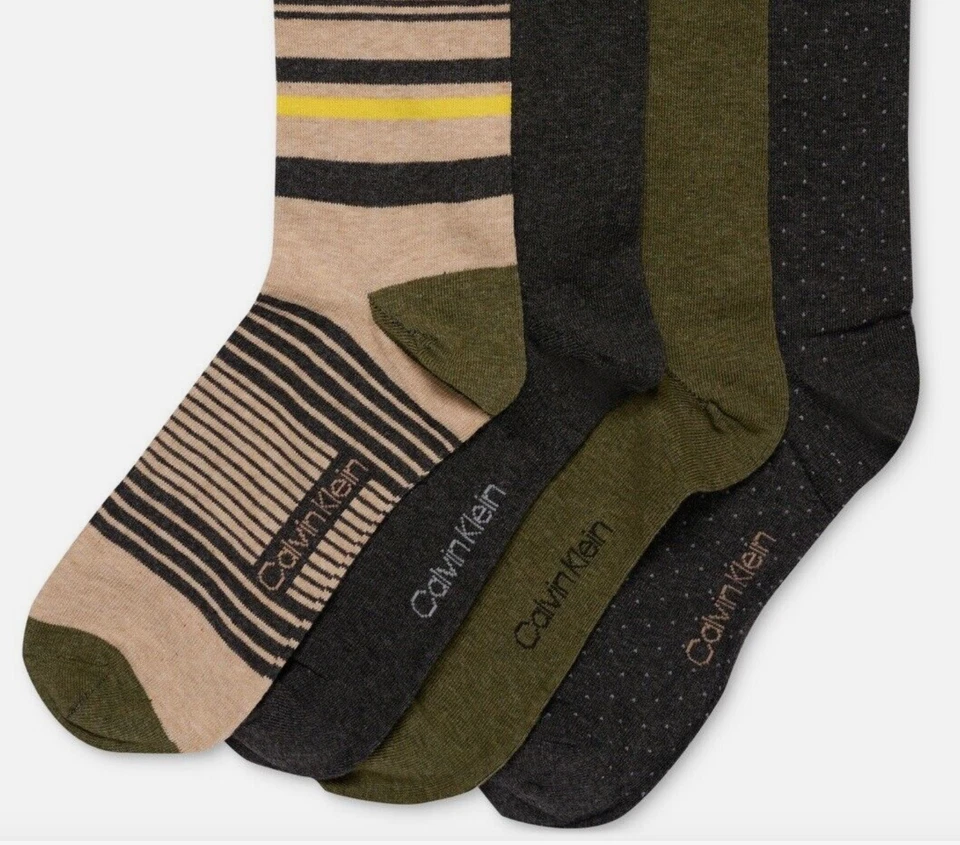 NUEVO CON ETIQUETAS Calvin Klein Hombre Paquete de 4 Calcetines de Vestir Crew en Marrón, Talla Única Foto 2 de 3