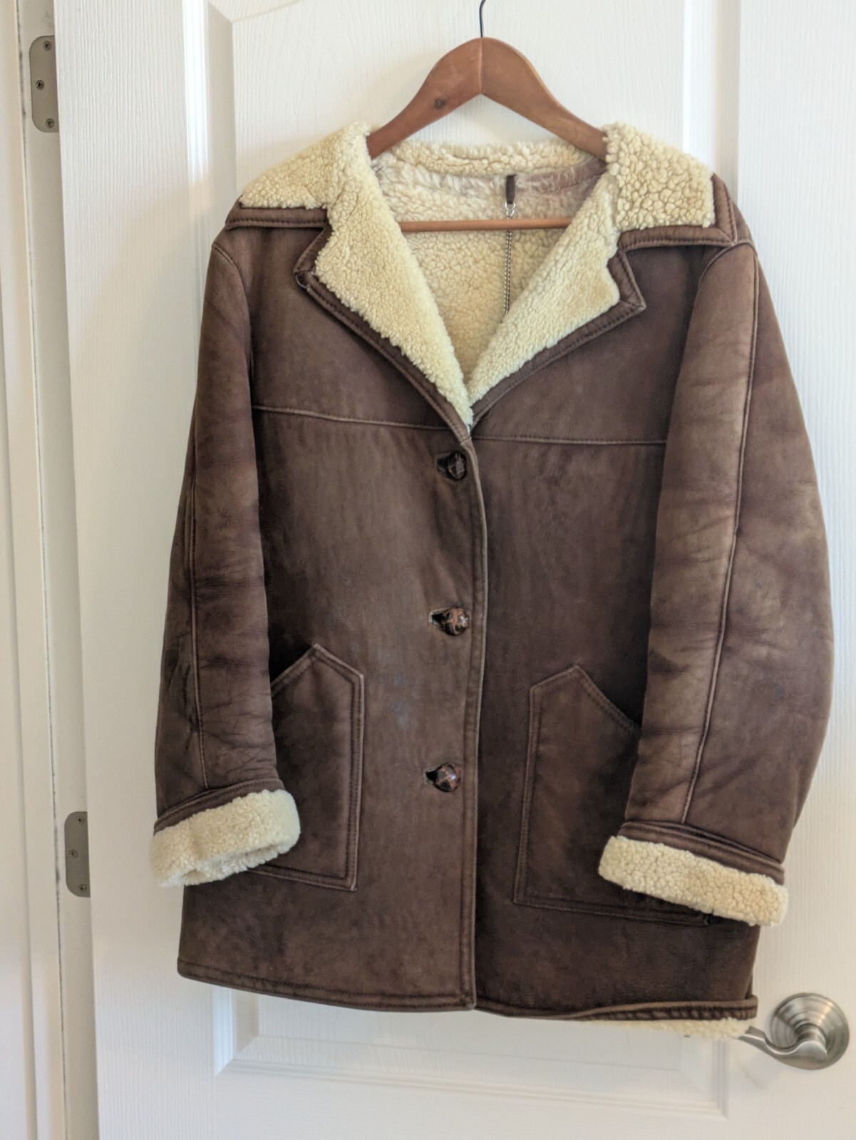 Vintage Women's Shearling Leather Coat Sz S/M Made in England