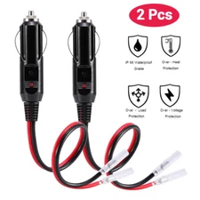 2Pcs Fused Male Car Cigarette Lighter Socket Plug Connector Cable Leads 12V~24V