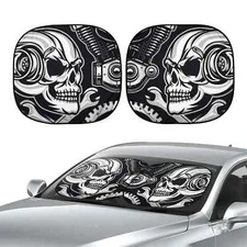 Auto Drive Universal Fit 2 Counts Windshield Sunshade Skull Twist Sunshade AD24M
