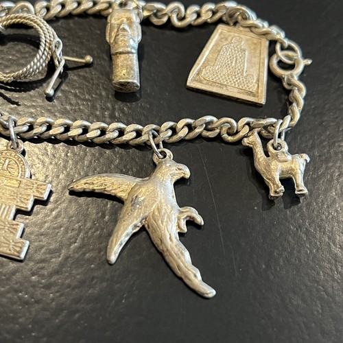 Vintage Silver Tone 7 Charm Bracelet Mexico Theme 7.5" - Picture 6 of 13