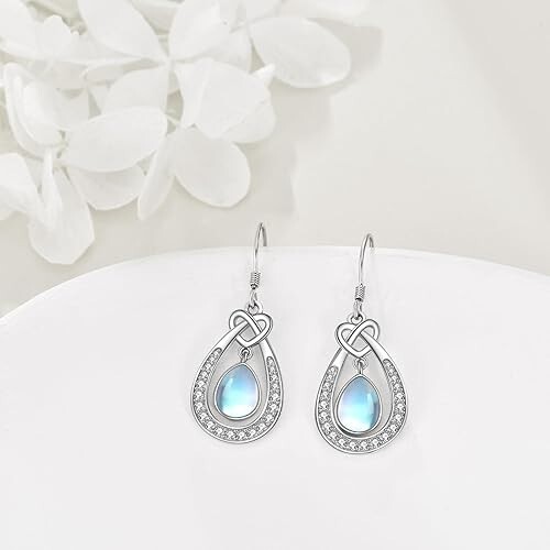 Boucles D'oreilles Argent Sterling Motif Lune Celtique - Créoles Pierres Précieuses Cadeau Femme