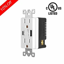 5.8A In-Wall USB Outlet with Type-C Dual Port Wall Receptacle for Home Office UL