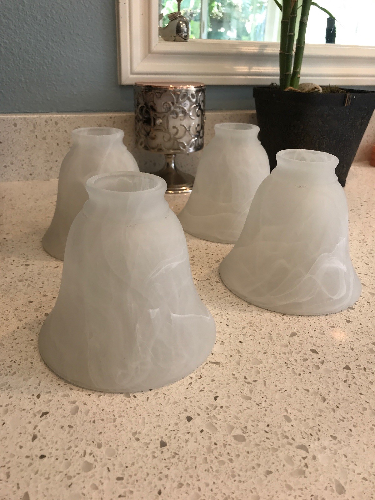 4 White Frosted Alabaster Marble Glass Replacement Shades Ceiling Fan